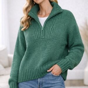 American Eagle Emerald Green Women's Sweater Quarter Zip Warm Winter Medium L